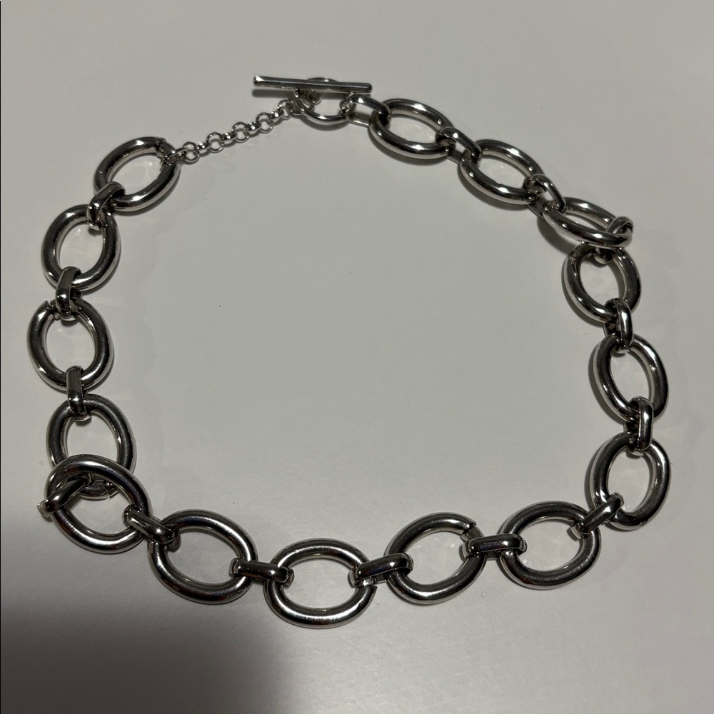 Heavy silver tone metal necklace